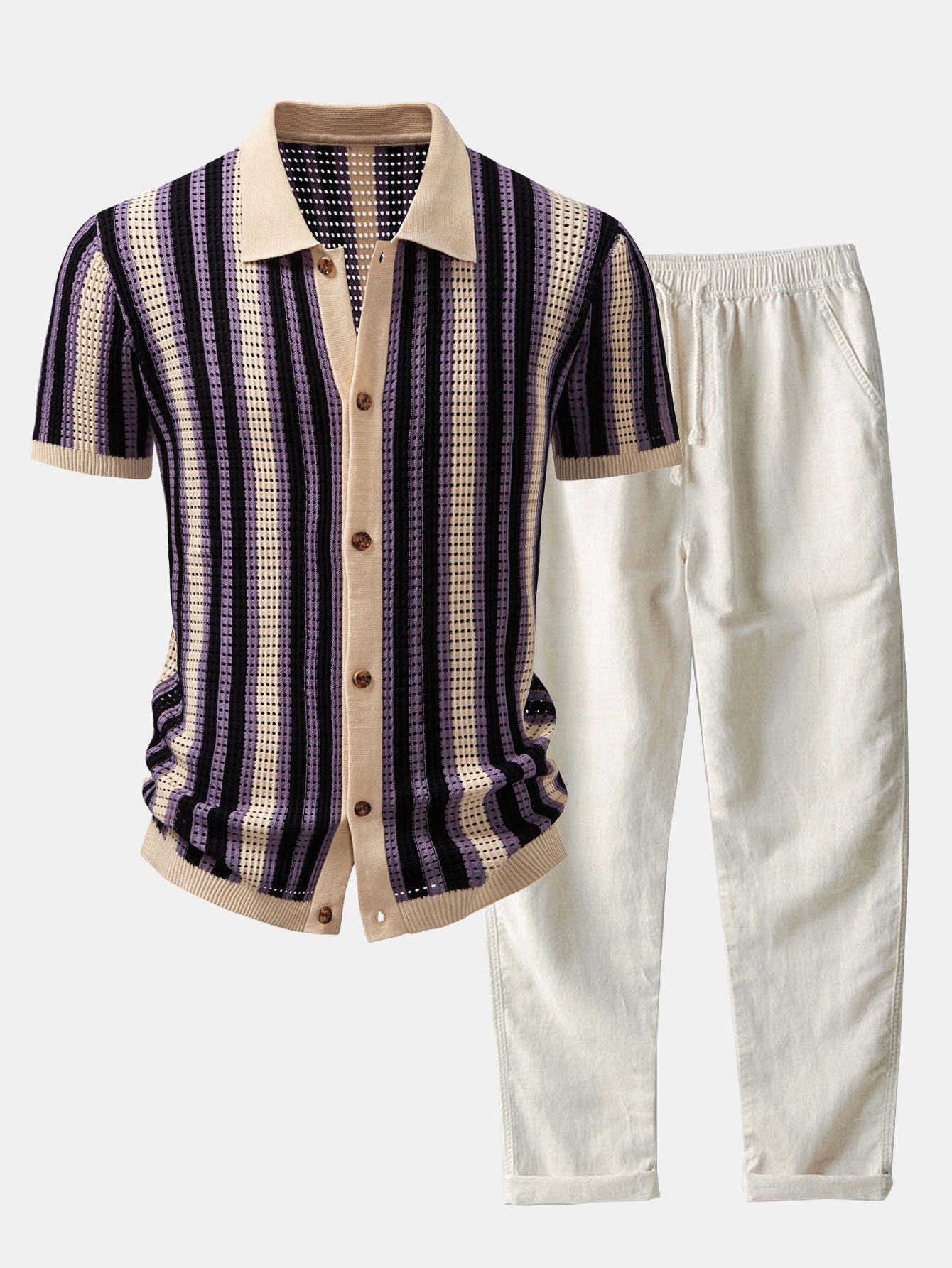 Helvano | Herren-Set Leinenhemd &amp; Leinenhose in Beige
