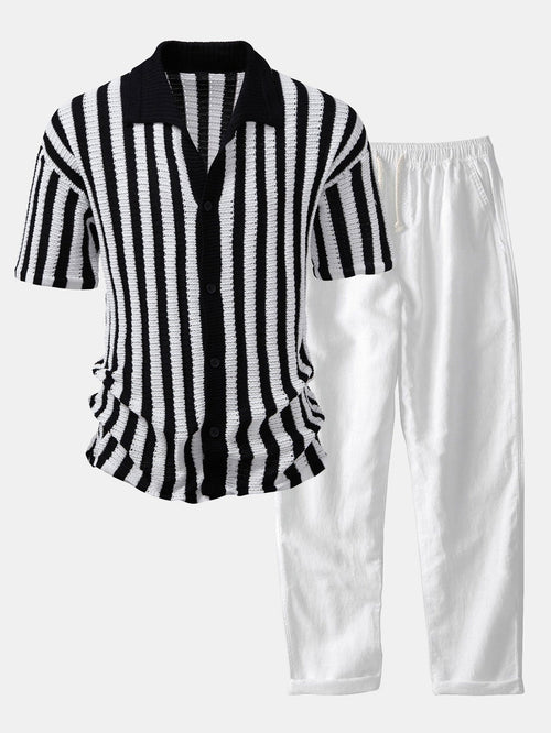 Helvano | Herren-Set Häkelhemd & Leinenhose