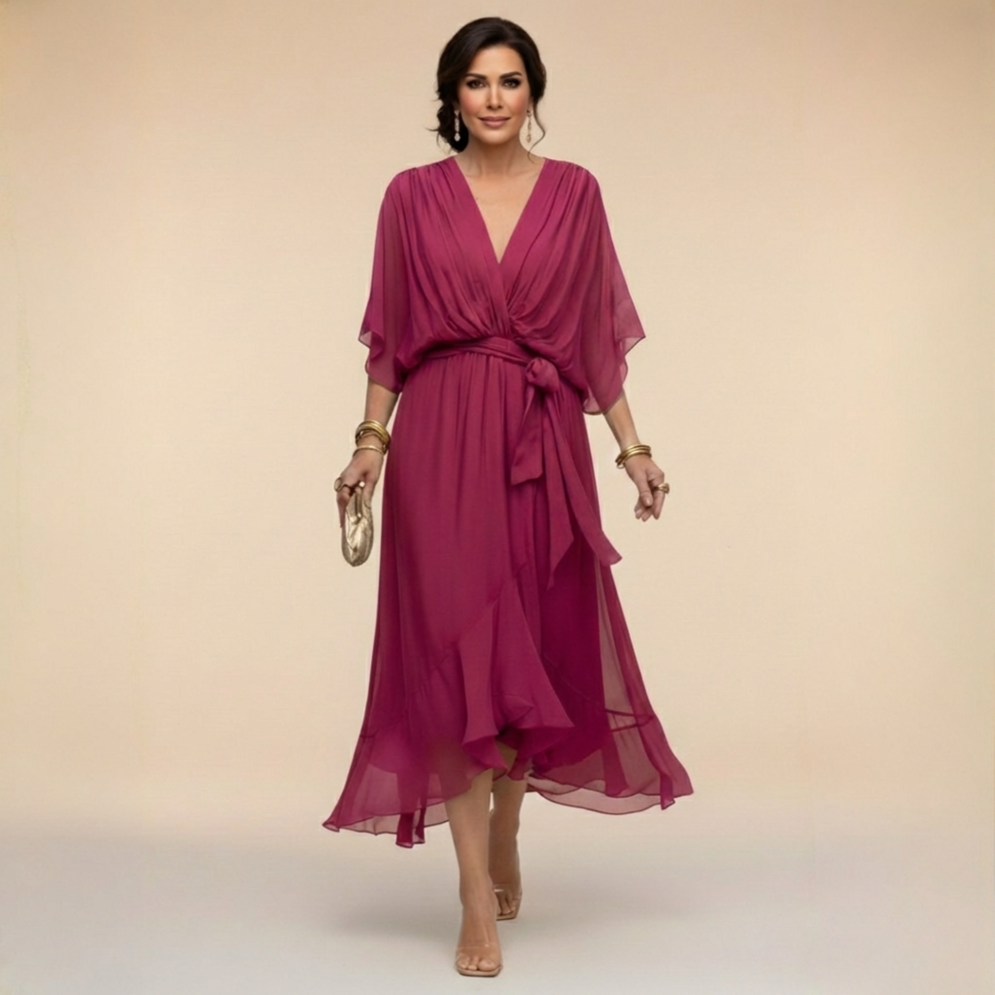 Helvano | Chiffon-Kleid mit V-Ausschnitt für Damen