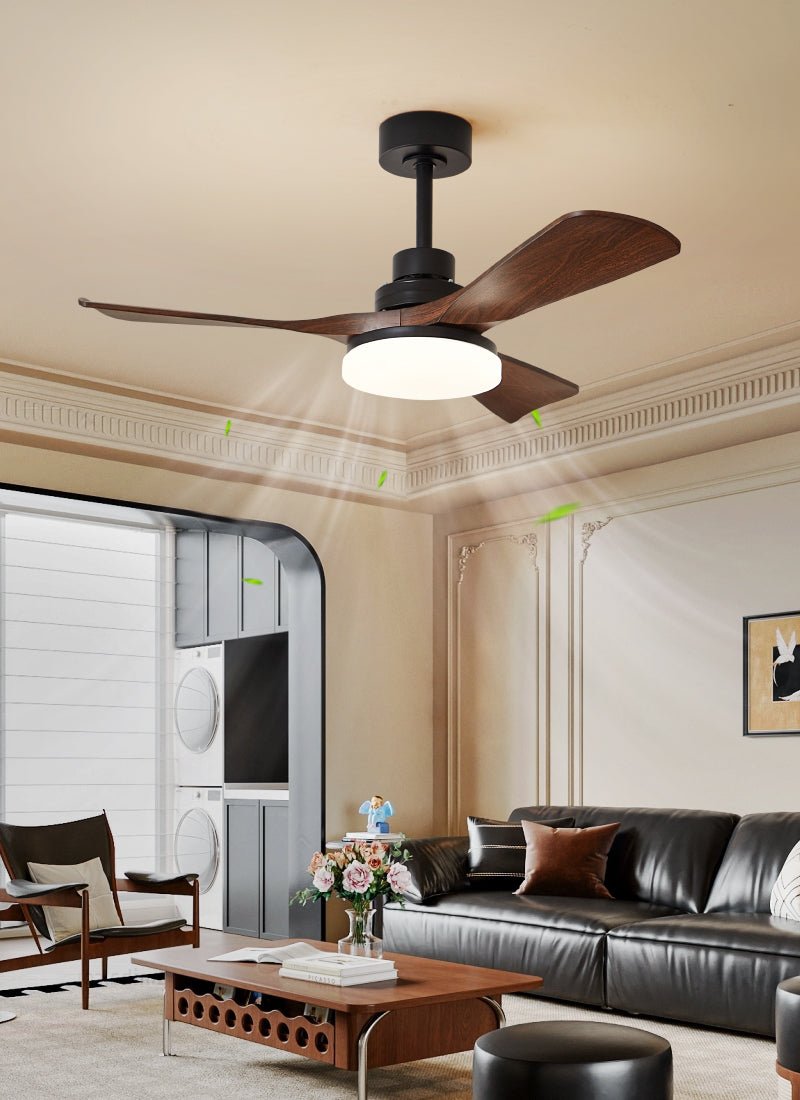 Helvano | Moderner Deckenventilator mit LED-Licht in Walnuss