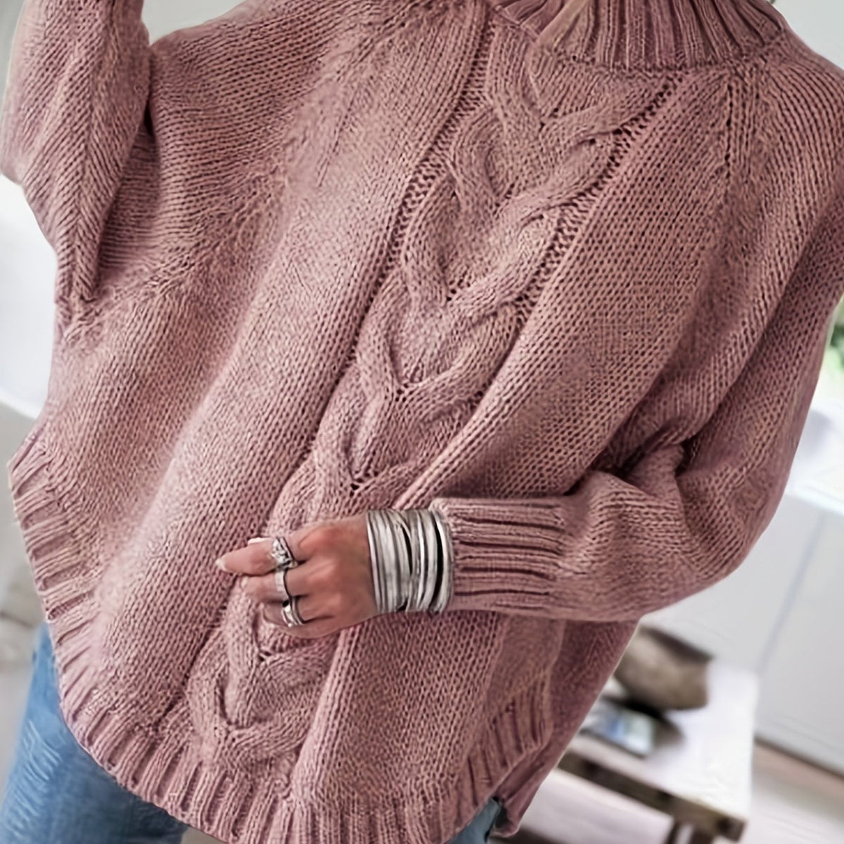 Helvano | Zopfstrick-Pullover mit Stehkragen für Damen