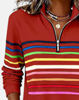 Helvano | Gestreifter Damen-Pullover mit Reissverschluss