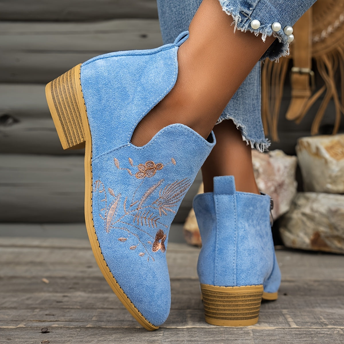 Helvano | Bestickte Stiefeletten mit niedrigem Absatz für Damen