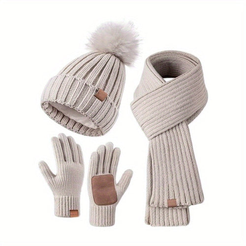 Helvano | Gestricktes Winter-Set 3-in-1 mit Mütze, Schal & Touchscreen-Handschuhen