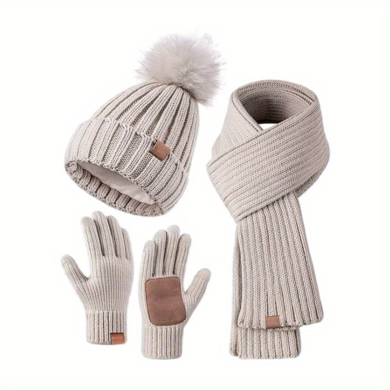 Helvano | Gestricktes Winter-Set 3-in-1 mit Mütze, Schal &amp; Touchscreen-Handschuhen