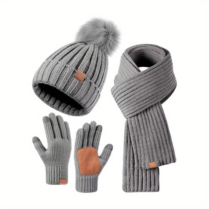 Helvano | Gestricktes Winter-Set 3-in-1 mit Mütze, Schal &amp; Touchscreen-Handschuhen