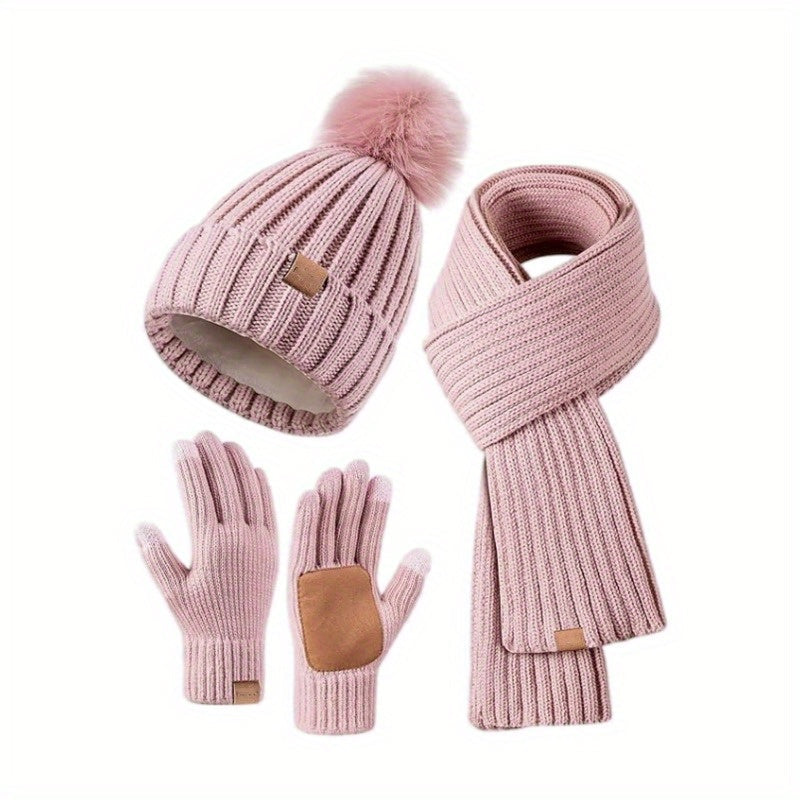 Helvano | Gestricktes Winter-Set 3-in-1 mit Mütze, Schal &amp; Touchscreen-Handschuhen