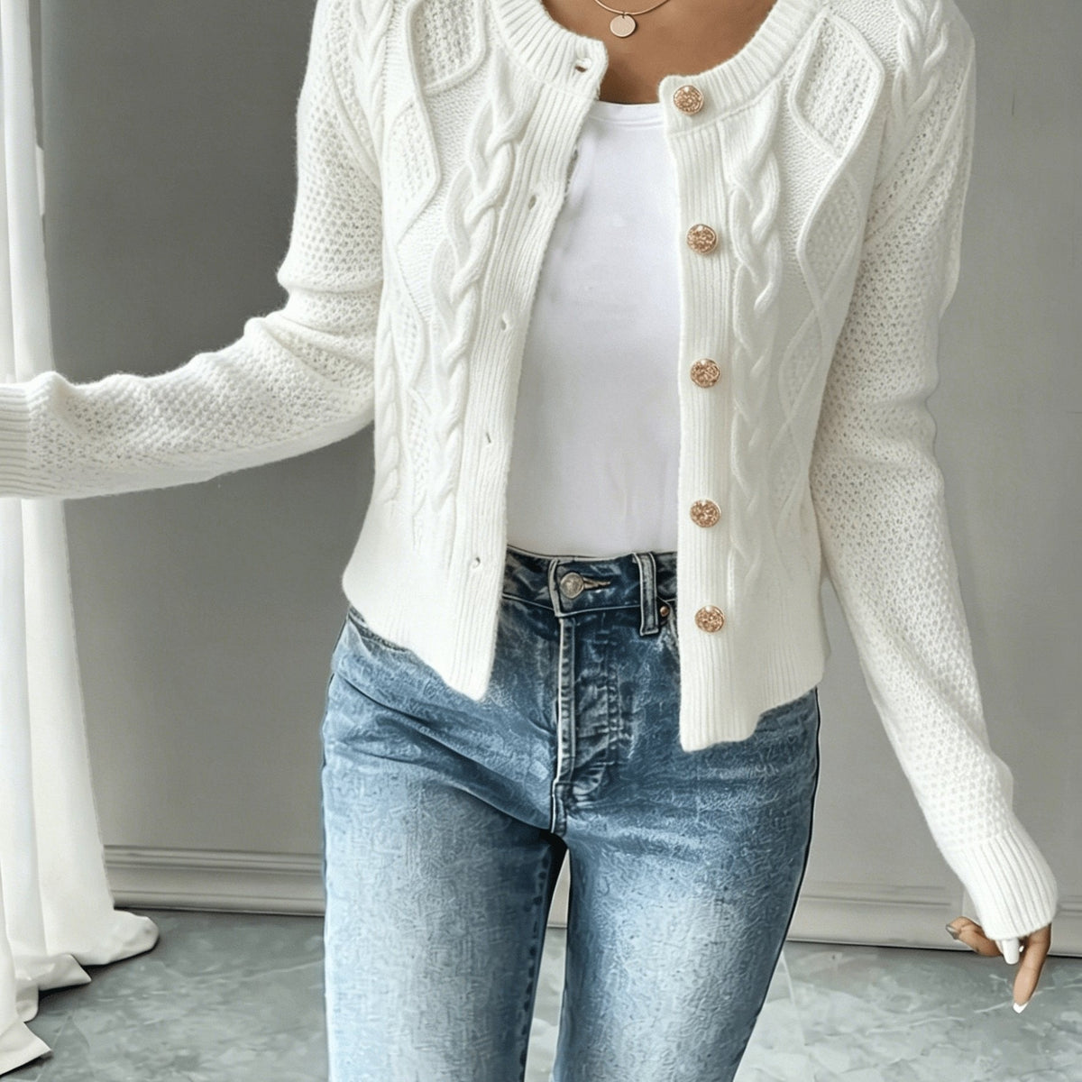 Helvano | Damen Zopfstrick-Cardigan mit Knopfleiste