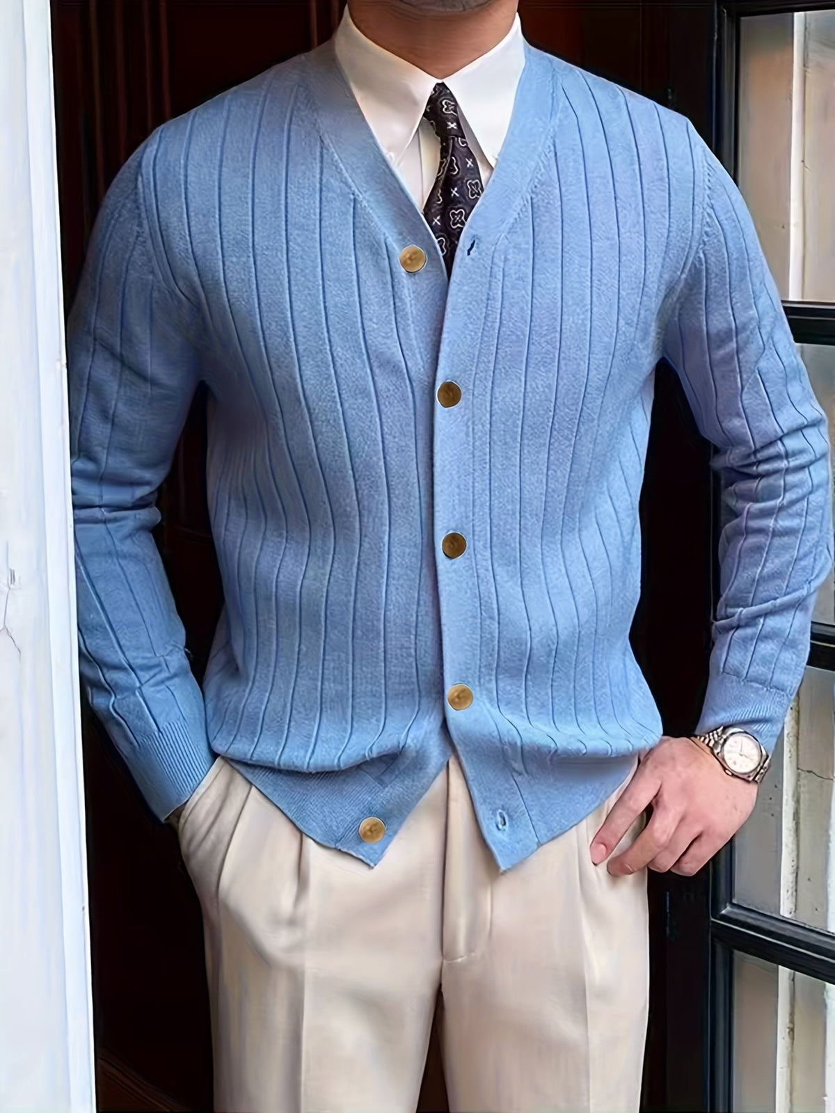 Helvano | Gerippte Strickjacke mit Knöpfen für Herren