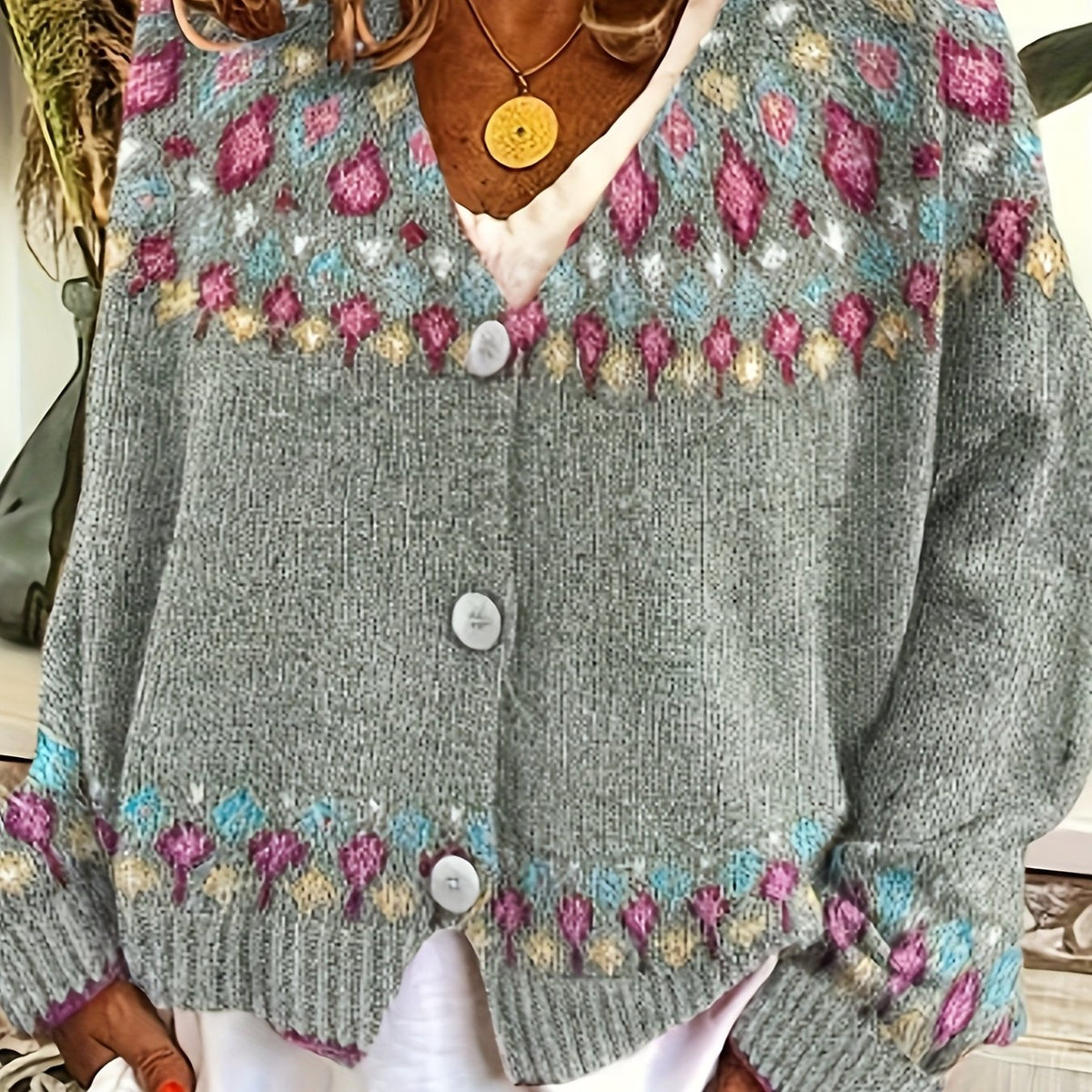 Helvano | Damen Strickjacke mit Norweger-Muster