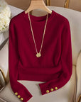 Helvano | Gerippter Strickpullover mit Knopfmanschetten für Damen
