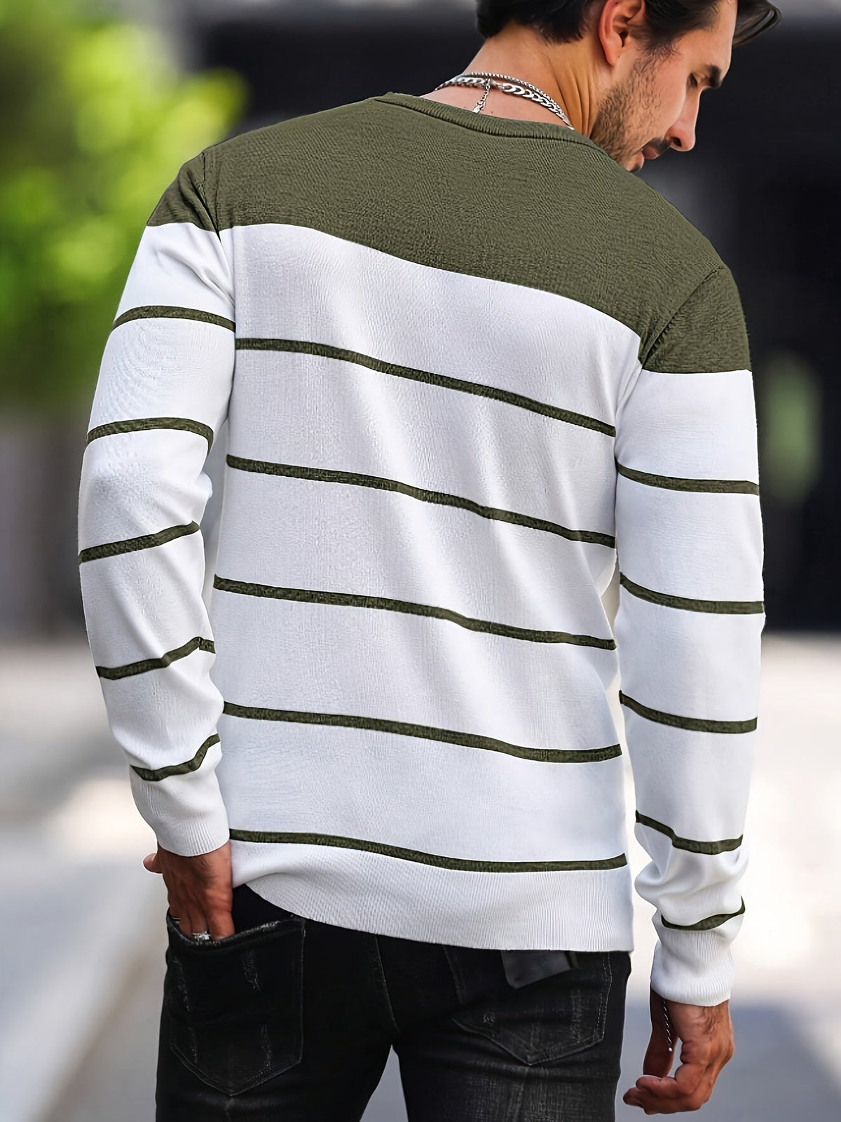 Helvano | Gestreifter Strickpullover mit Rundhals für Herren