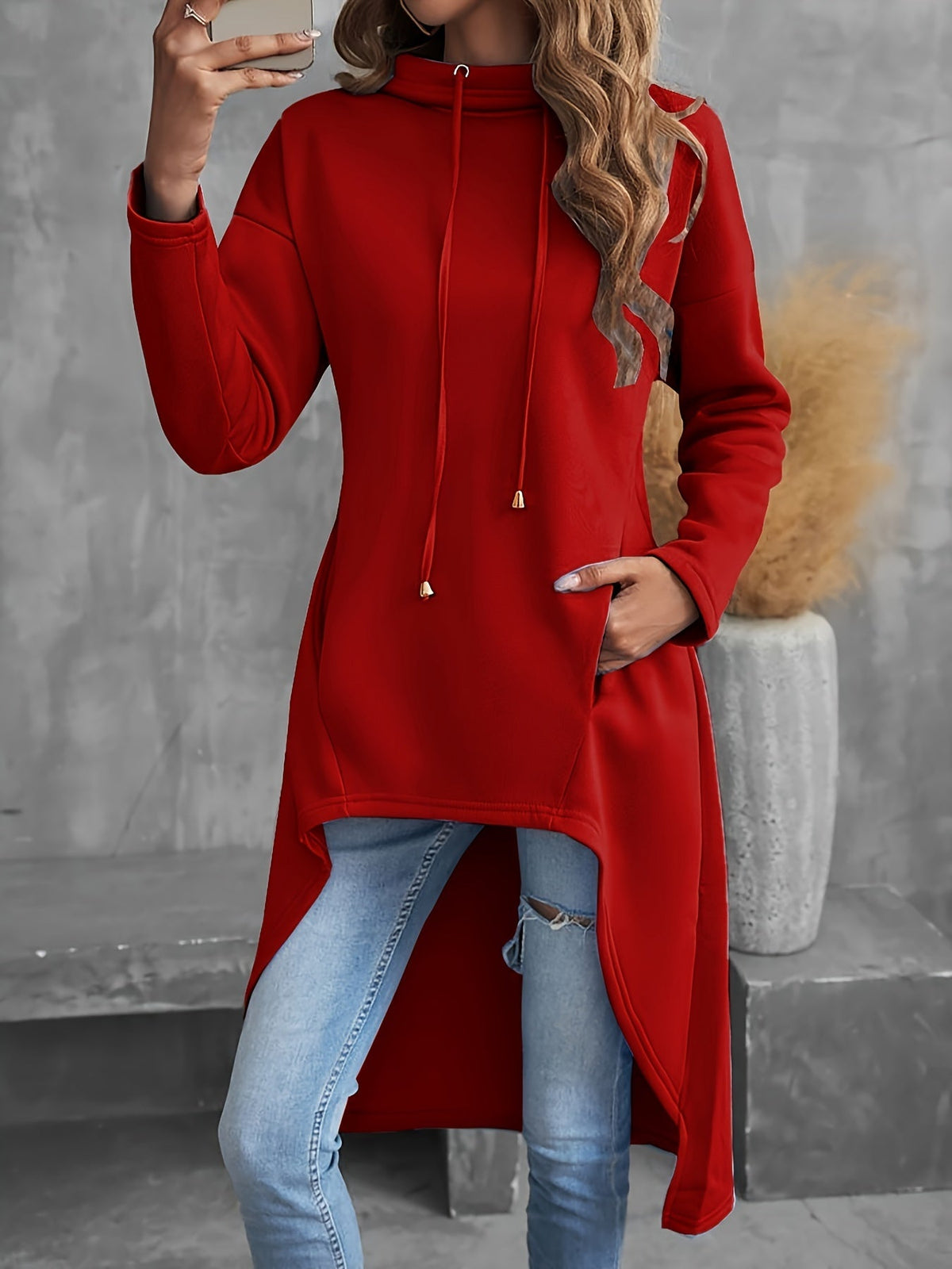 Helvano | Damen High-Low Hoodie mit Kordelzug