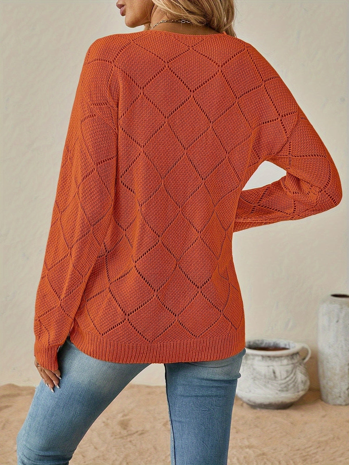 Helvano | Lochstrick-Pullover mit V-Ausschnitt für Damen