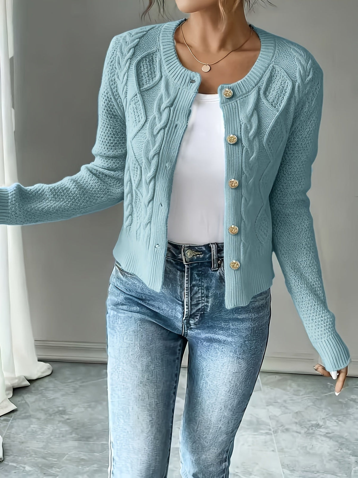 Helvano | Damen Zopfstrick-Cardigan mit Knopfleiste