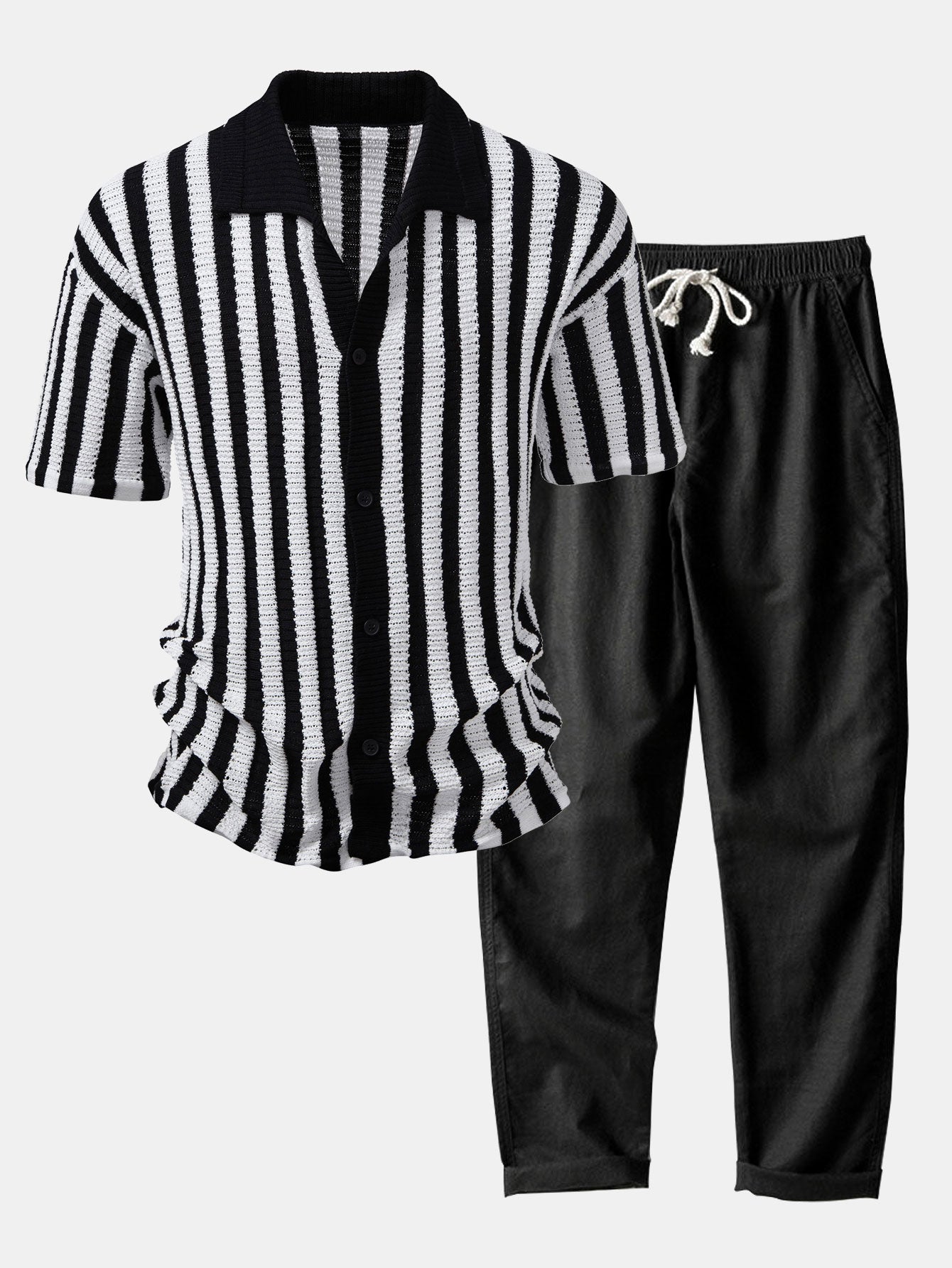 Helvano | Herren-Set Häkelhemd &amp; Leinenhose