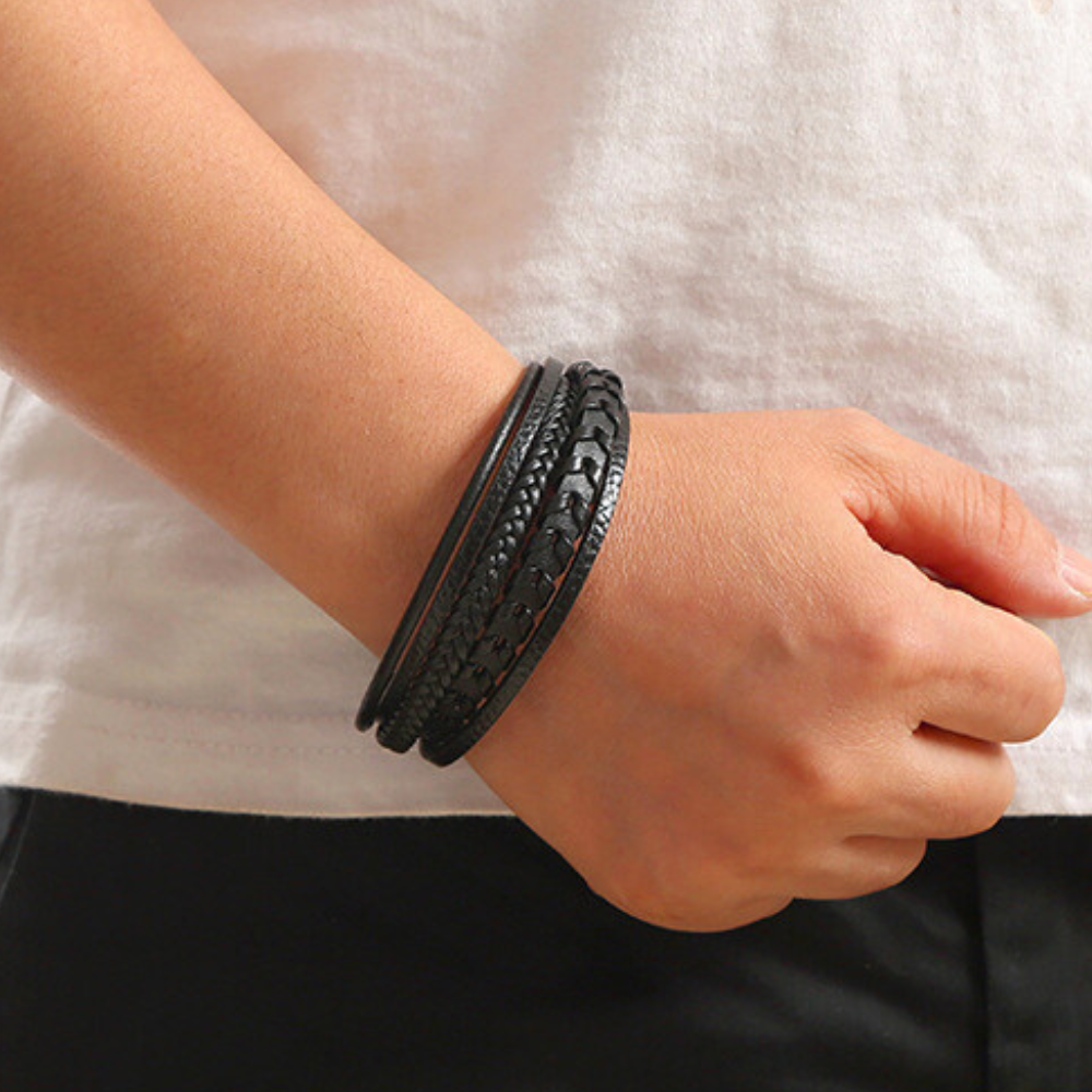 Helvano | Herren-Lederarmband in Schwarz