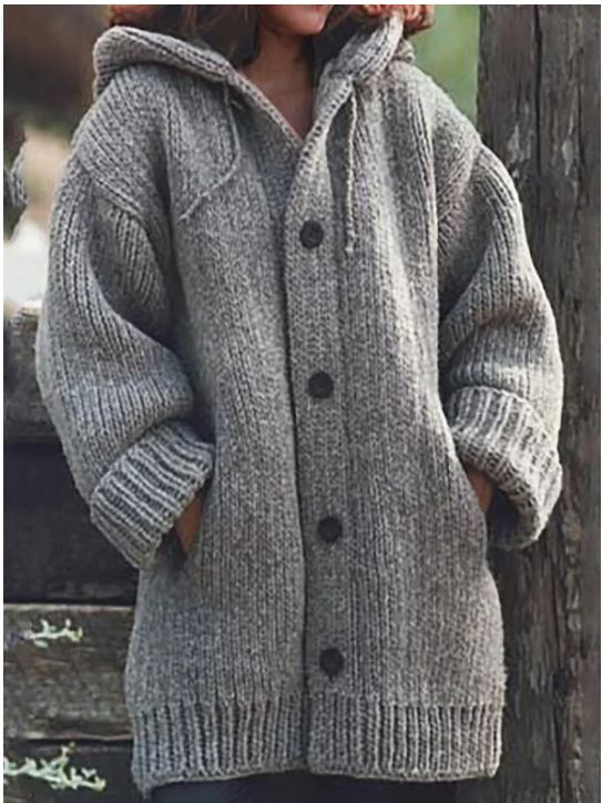 Helvano | Strickjacke mit Kapuze und Knöpfen für Damen