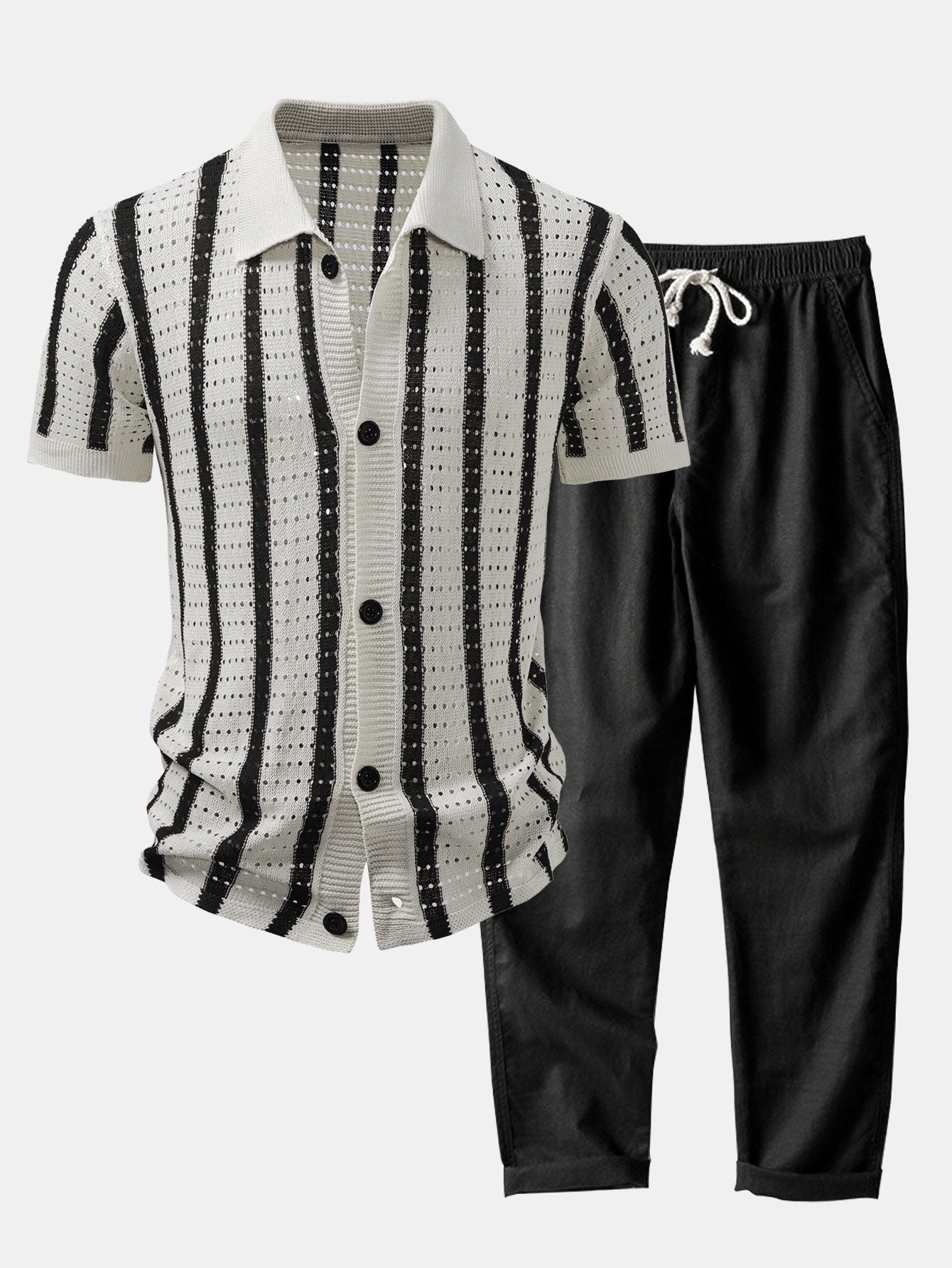 Helvano | Herren Set Leinenhose &amp; gestreiftes Hemd in Beige