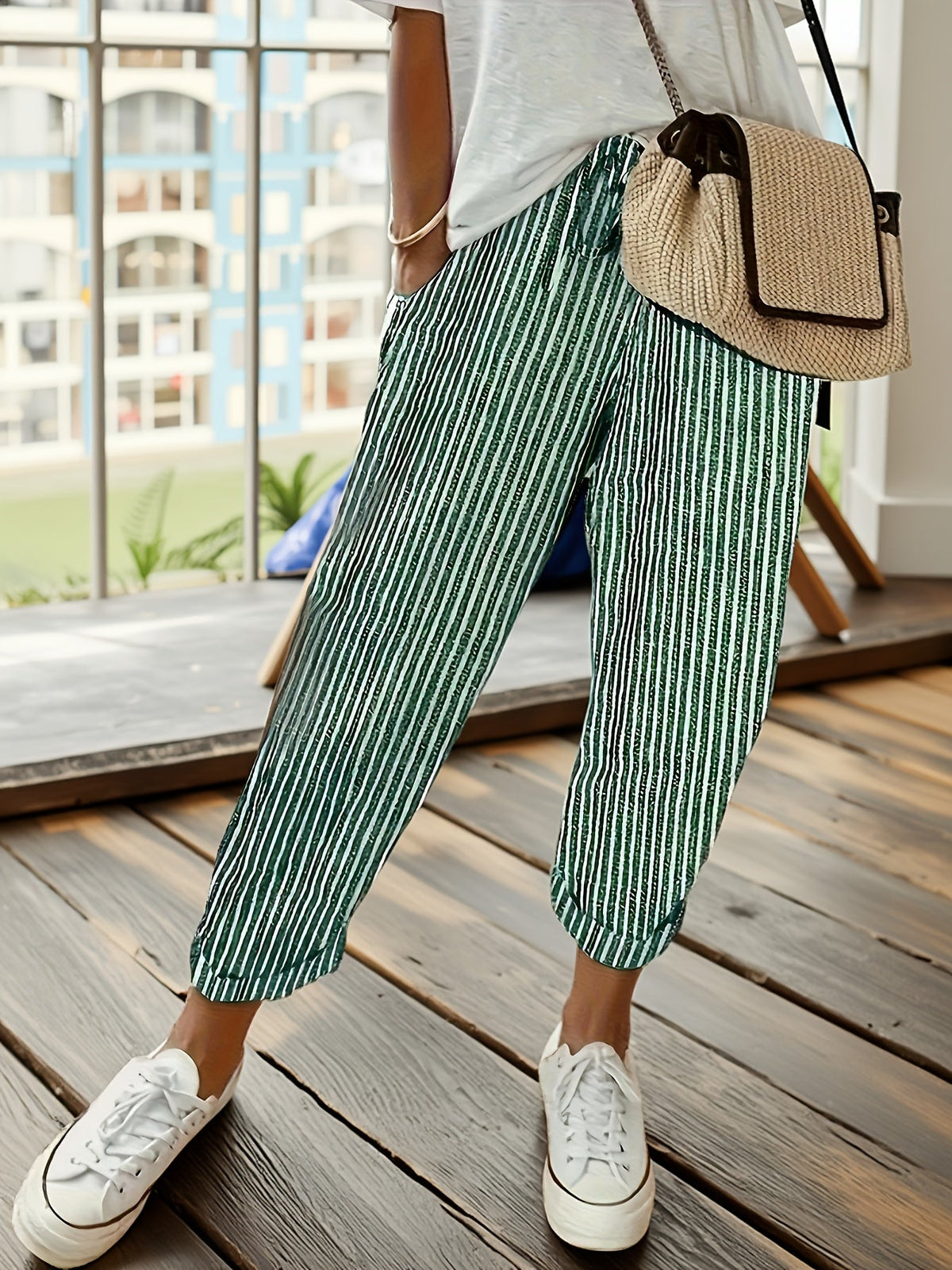 Helvano | Weite Streifenhose für Damen