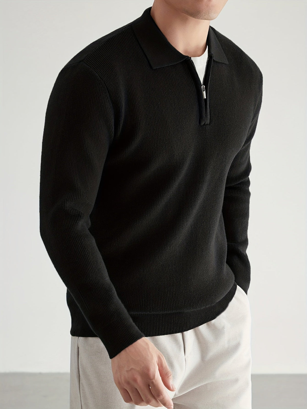 Helvano | Strickpullover mit Polokragen und Zip für Herren