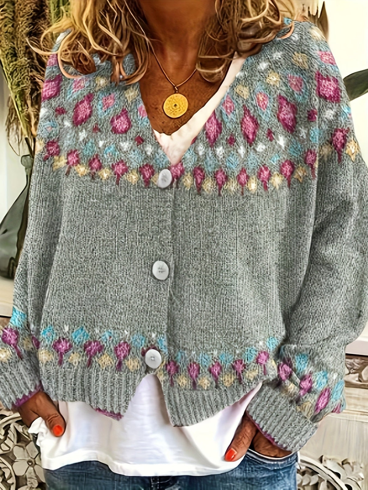Helvano | Damen Strickjacke mit Norweger-Muster