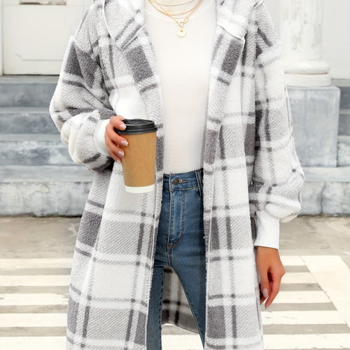 Helvano | Karierte Strickjacke mit Kapuze für Damen