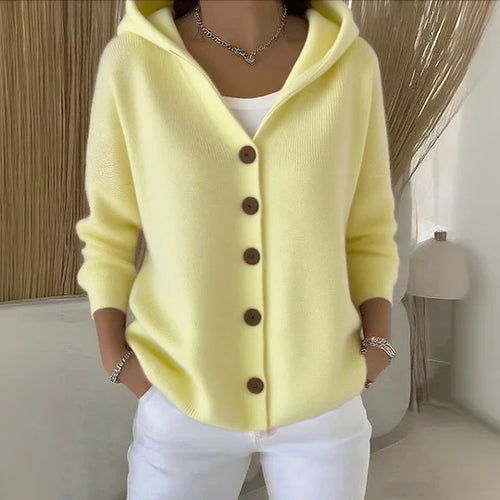 Helvano | Damen Strickjacke mit Kapuze und Knöpfen