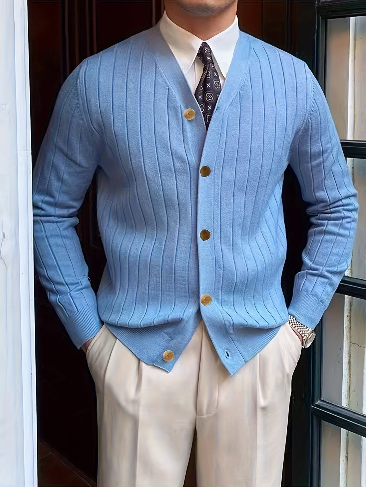 Helvano | Gerippte Strickjacke mit Knöpfen für Herren