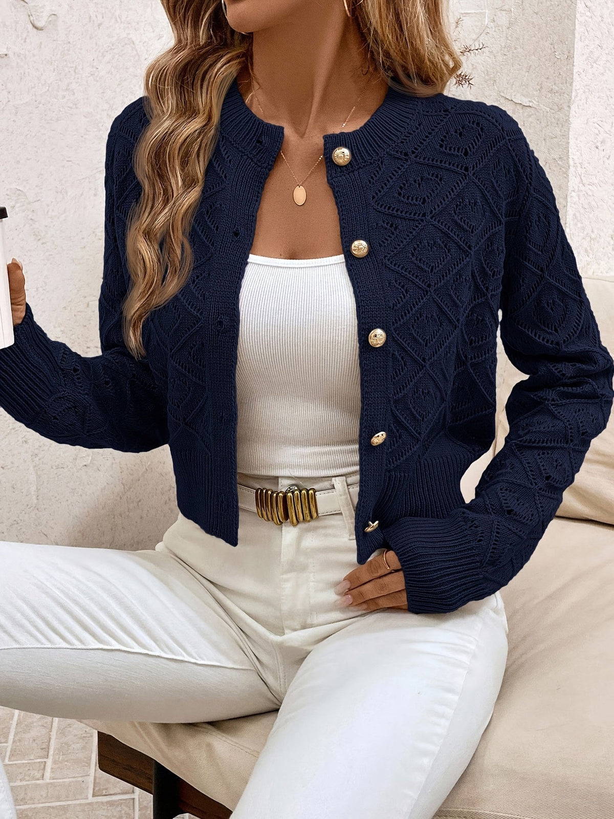 Helvano | Strukturierte Strickjacke mit Knopfleiste für Damen