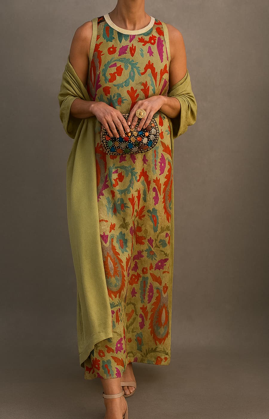 Helvano | Bedrucktes Kleid mit passendem Cardigan für Damen