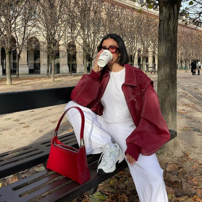 Helvano | Oversize Lederjacke für Damen in Rot