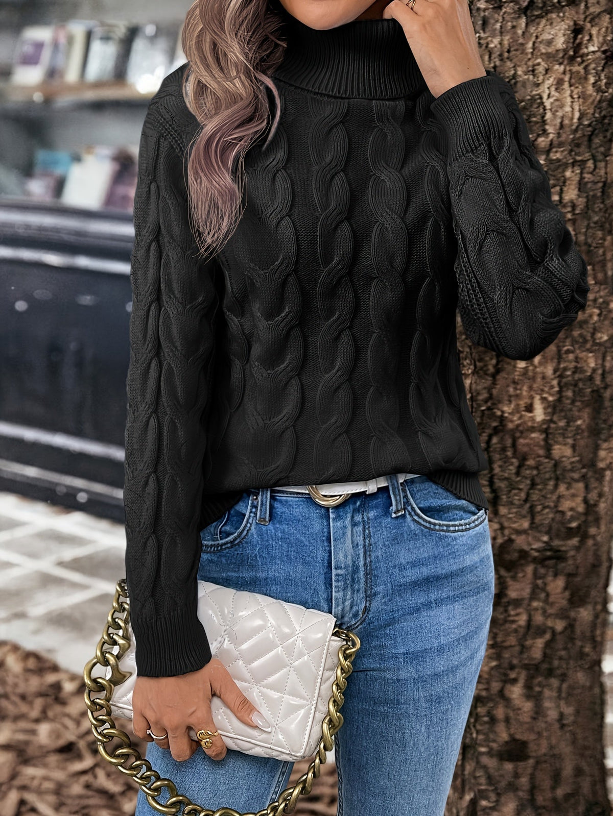 Helvano | Zopfstrick-Rollkragenpullover für Damen