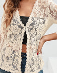 Helvano | Damen Strickjacke mit Blumen-Lochmuster