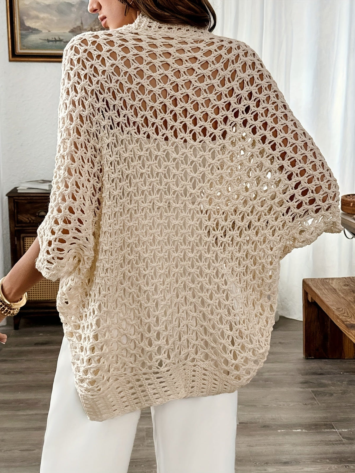 Helvano | Offene Damen-Strickjacke mit Fledermausärmeln