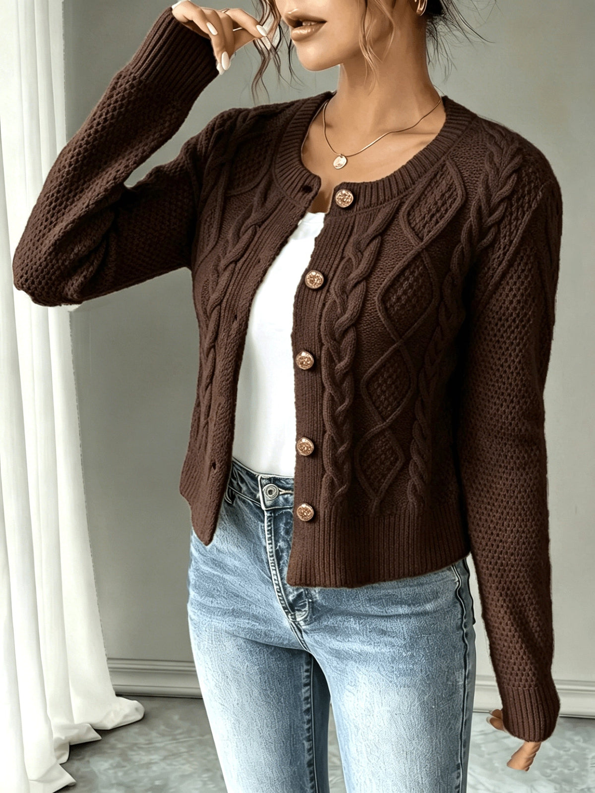 Helvano | Damen Zopfstrick-Cardigan mit Knopfleiste
