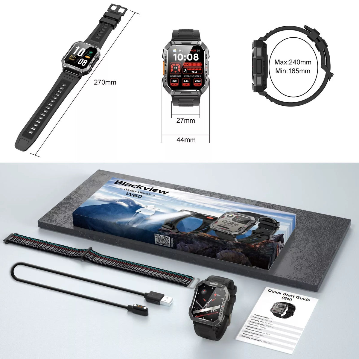 Helvano | Rugged Smartwatch mit Anruf &amp; SOS in Schwarz
