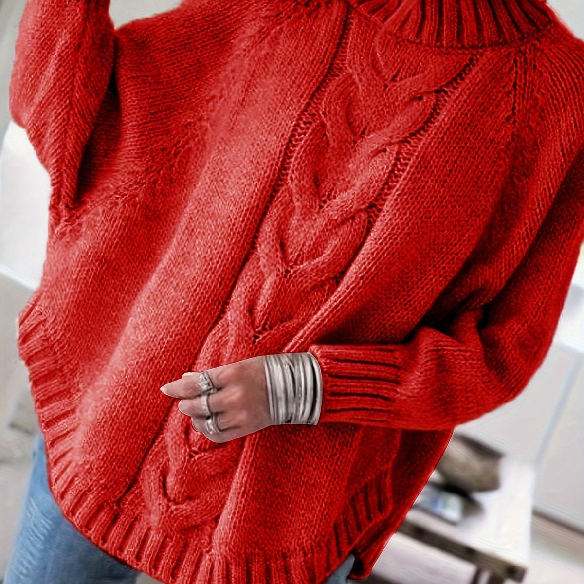 Helvano | Zopfstrick-Pullover mit Stehkragen für Damen