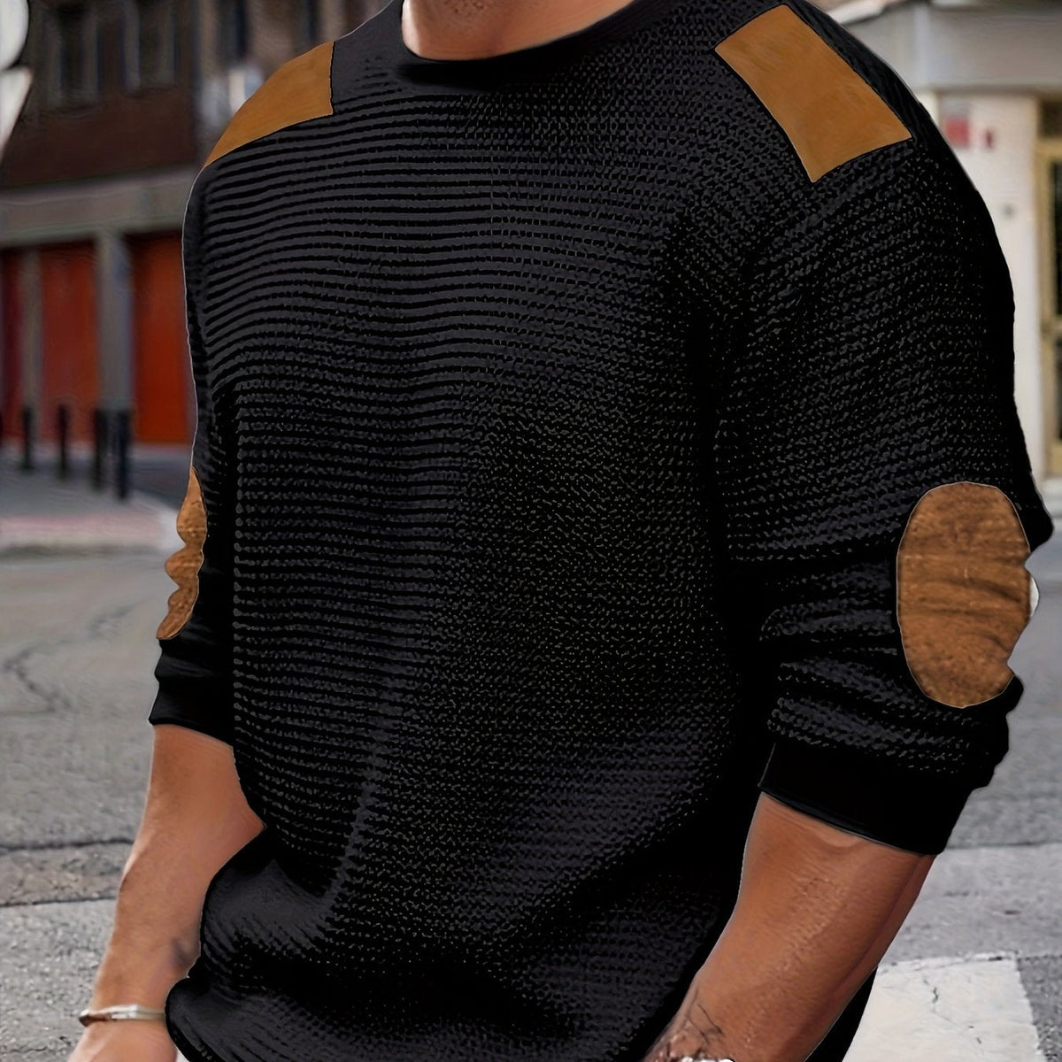 Helvano | Strukturierter Herren-Pullover mit Ellbogen-Patches
