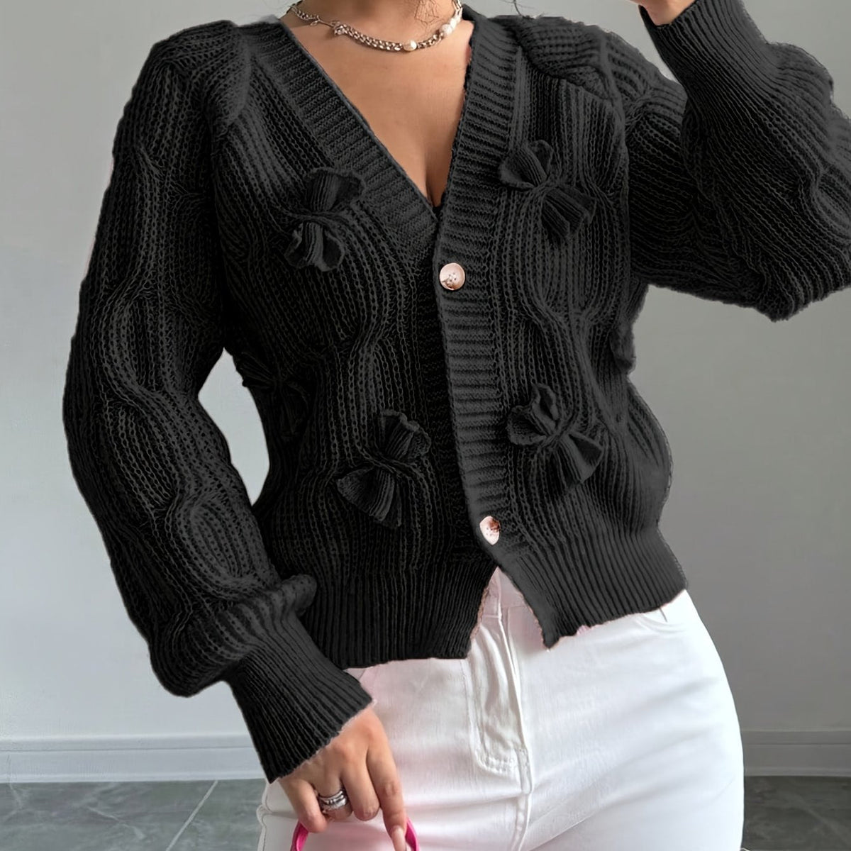 Helvano | Strickjacke mit Schleifendetail für Damen