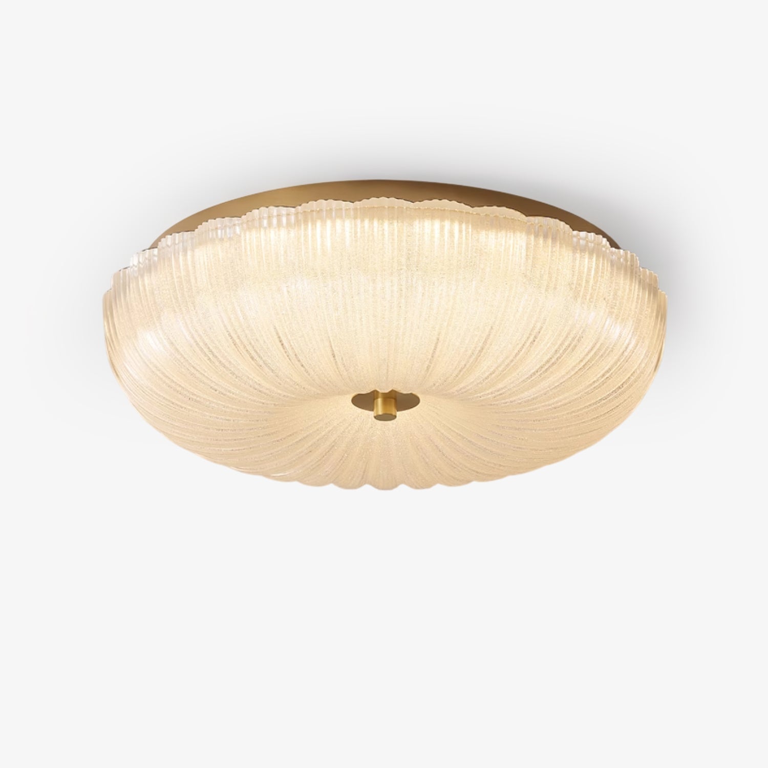 Helvano | Deckenleuchte aus Riffelglas in Gold &amp; Weiss