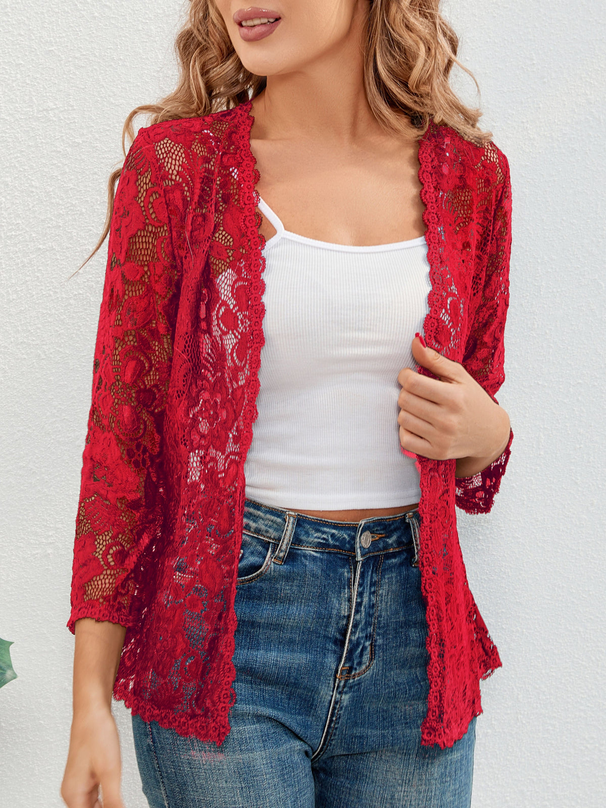 Helvano | Damen Strickjacke mit Blumen-Lochmuster
