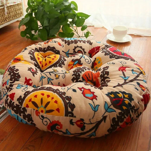 Helvano | Rundes Bodenkissen aus Baumwolle im Boho-Stil