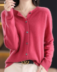 Helvano | Damen Rundhals Cardigan mit Knopfleiste