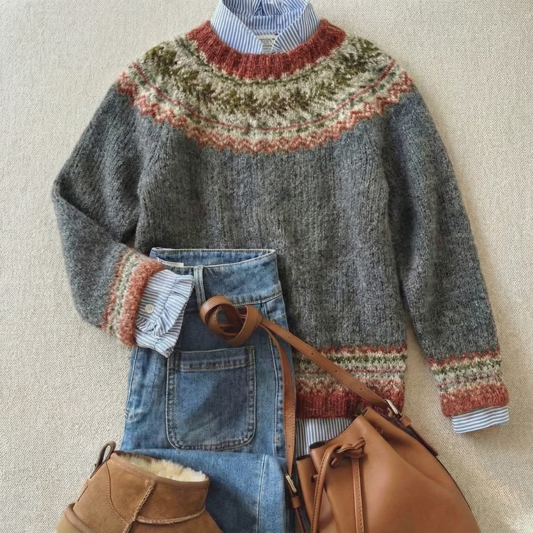 Helvano | Damen Strickpullover mit Norwegermuster