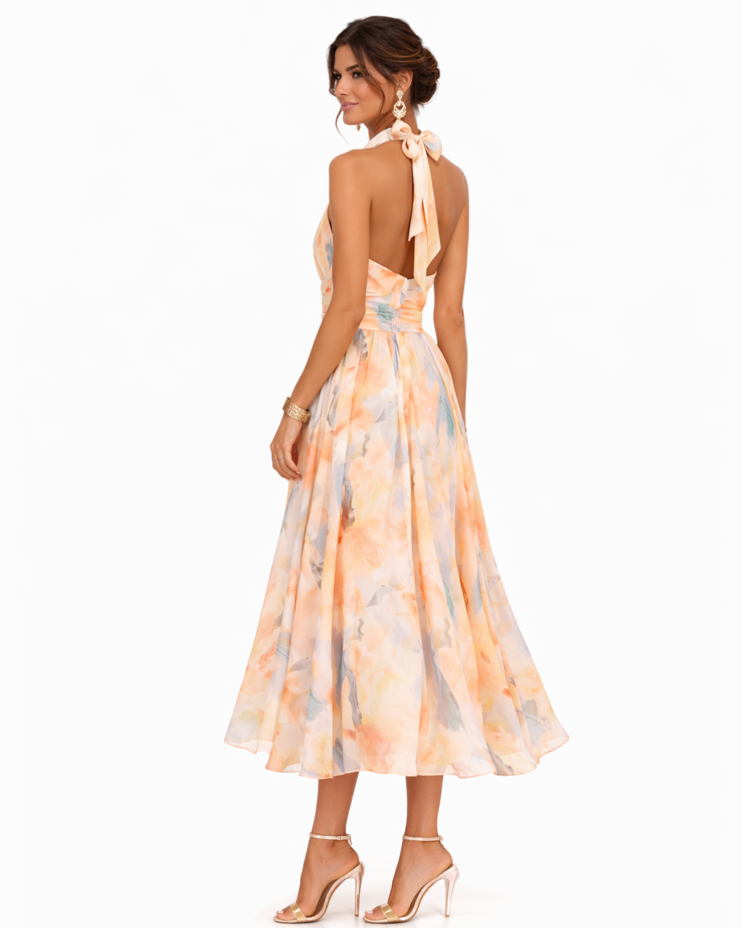 Helvano | Chiffonkleid mit Blumenmuster für Damen in Pfirsich