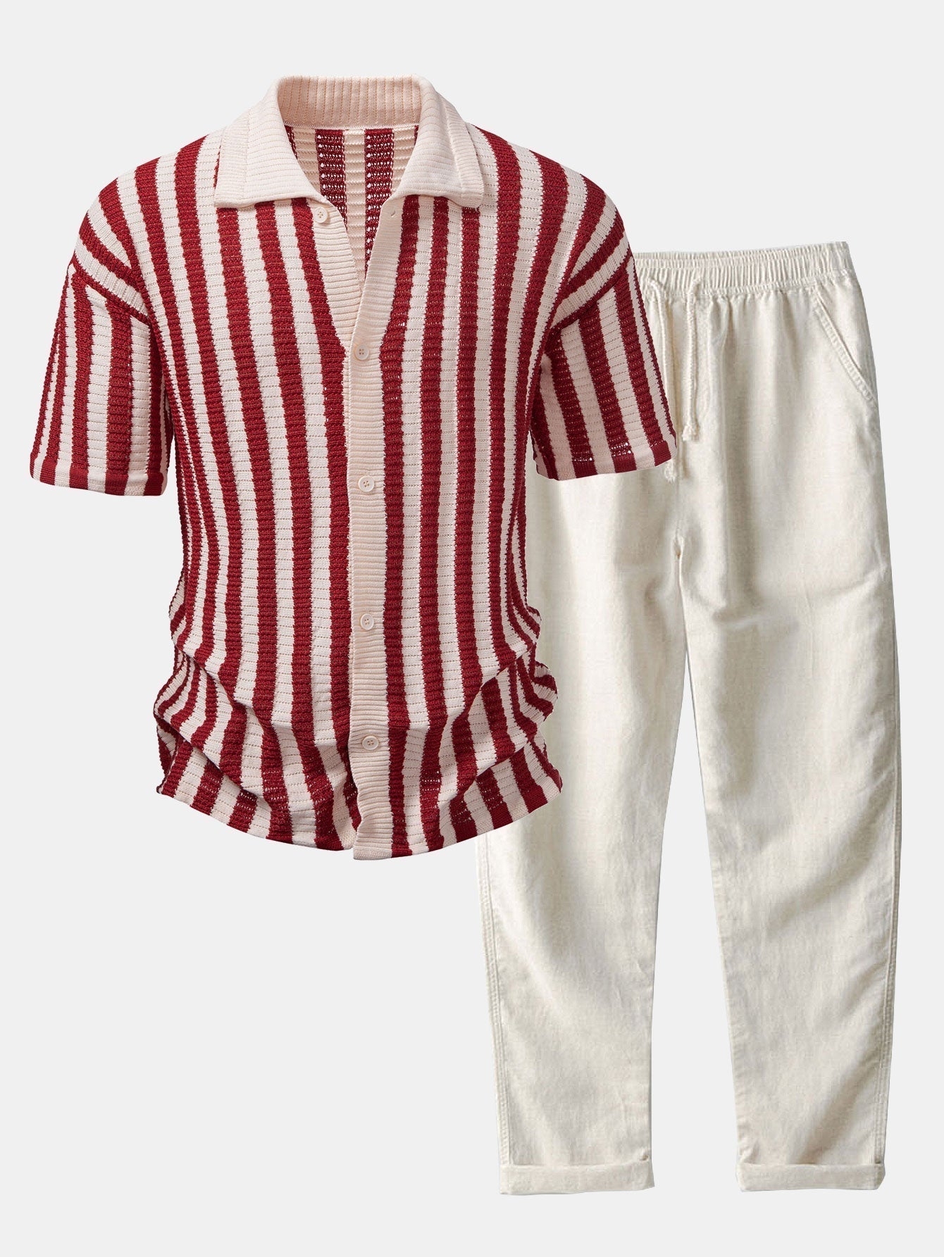 Helvano | Herren-Set Häkelhemd &amp; Leinenhose