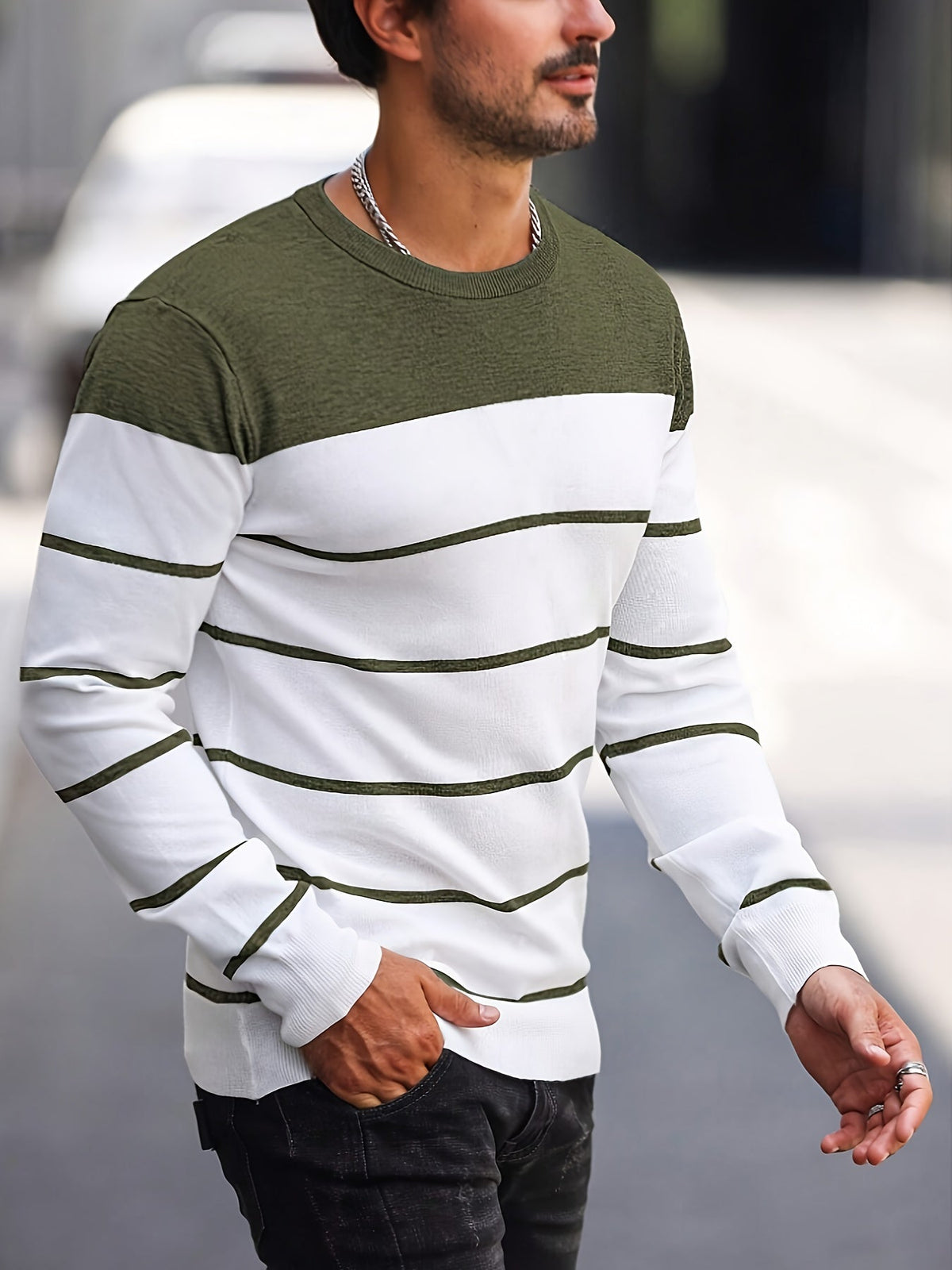Helvano | Gestreifter Strickpullover mit Rundhals für Herren