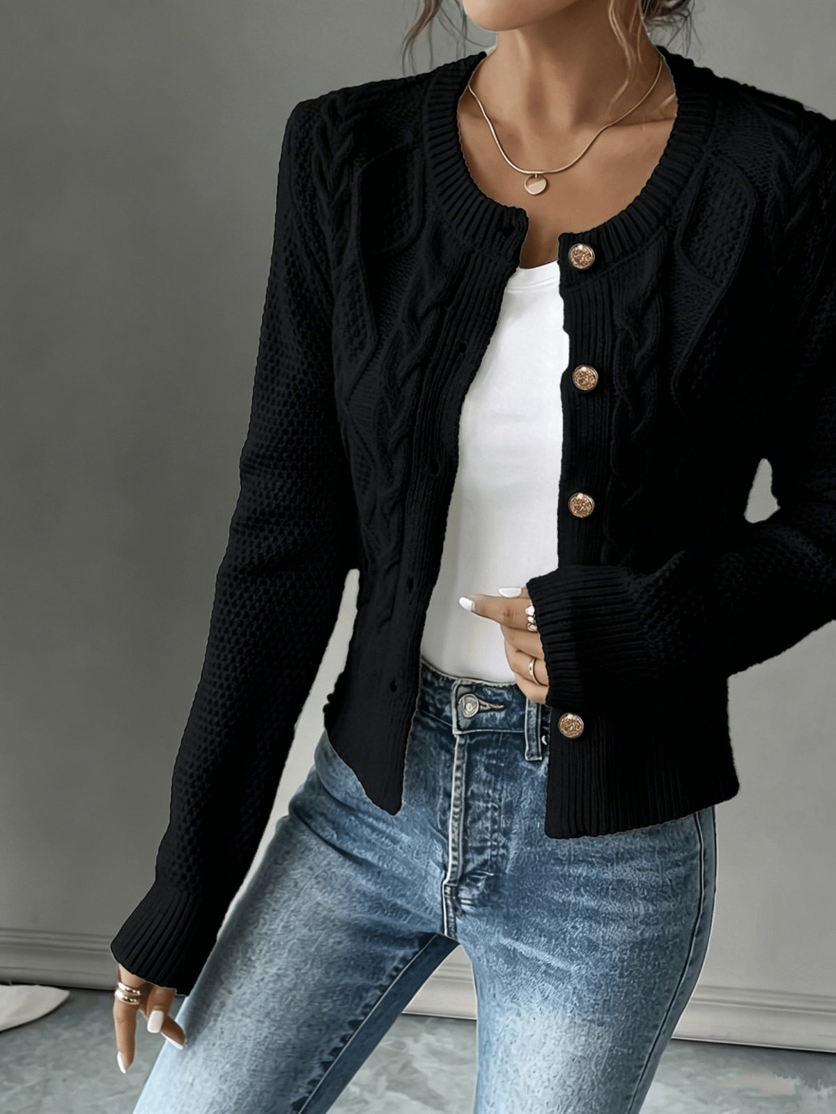 Helvano | Damen Zopfstrick-Cardigan mit Knopfleiste