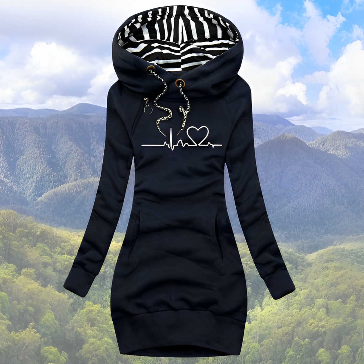 Helvano | Damen Hoodie mit Herzschlag-Print